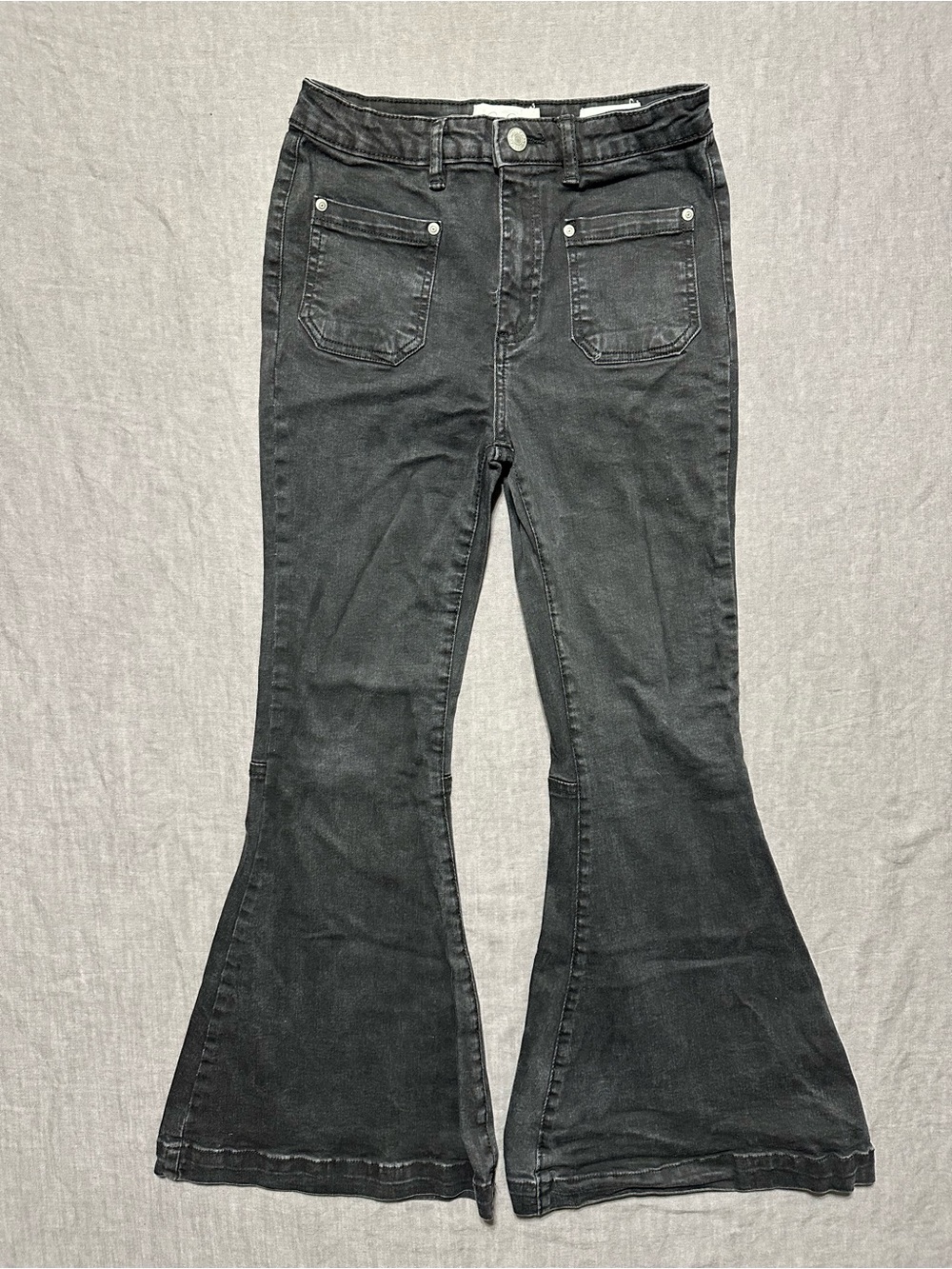 Jessica Simpson Black Flare Jeans with Front Patch Pockets